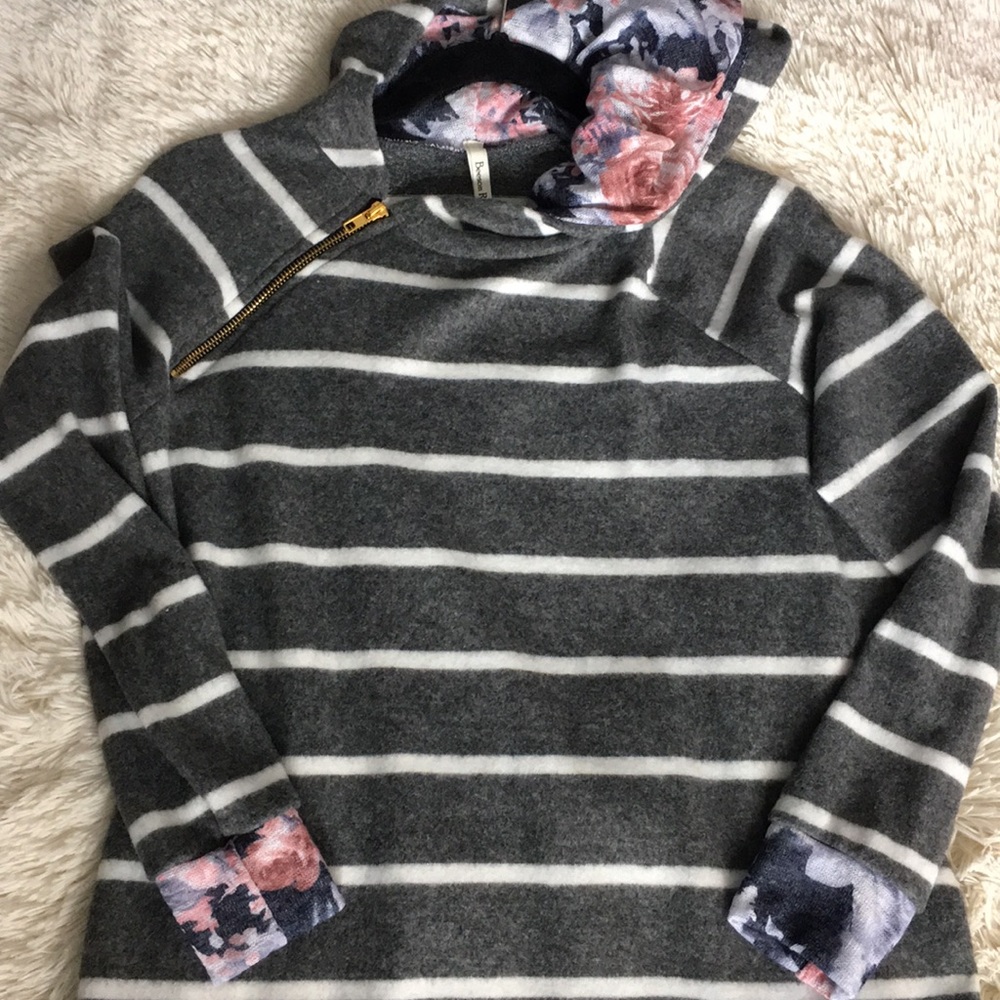 Super Soft gray and floral sweatshirt